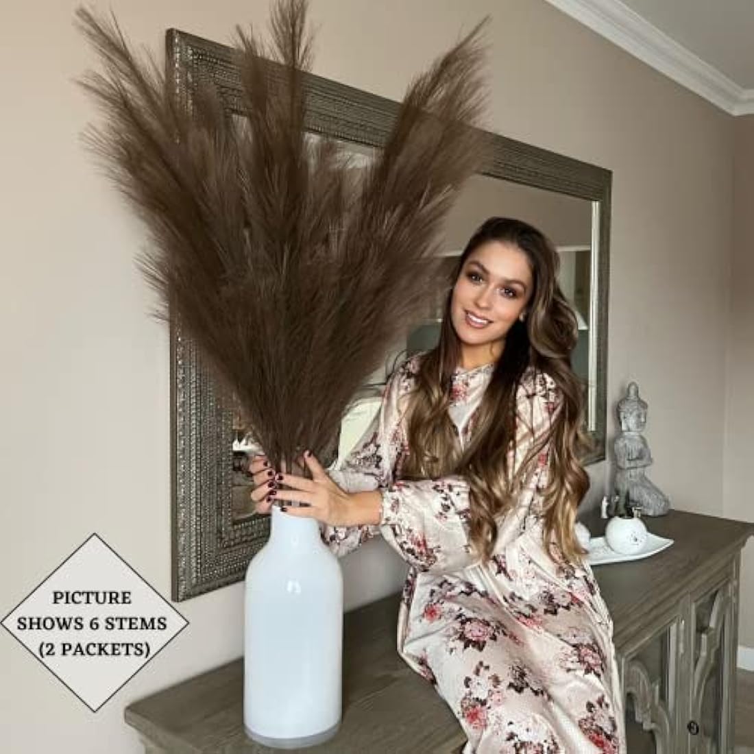 VOULUX Dark Brown Faux Pampas Grass – 115cm Tall Silk Artificial Stems