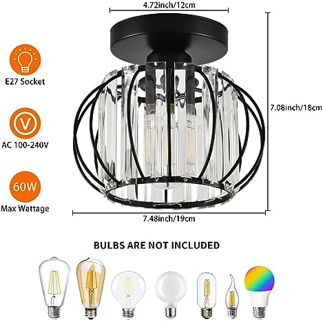 ZYDTRIP Modern Crystal Ceiling Light – 2 Pack Black Semi Flush Mount