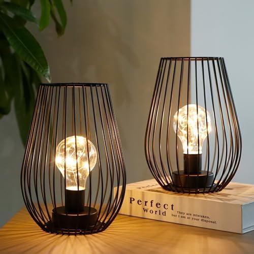 TRIROCKS Metal Cordless Table Lamp - Set of 2 Battery Operated Lanterns
