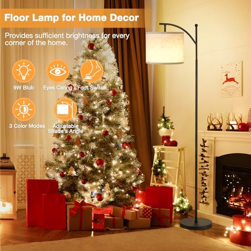 Aooshine Modern Arc Floor Lamp | 3 Color Temperatures & Beige Shade