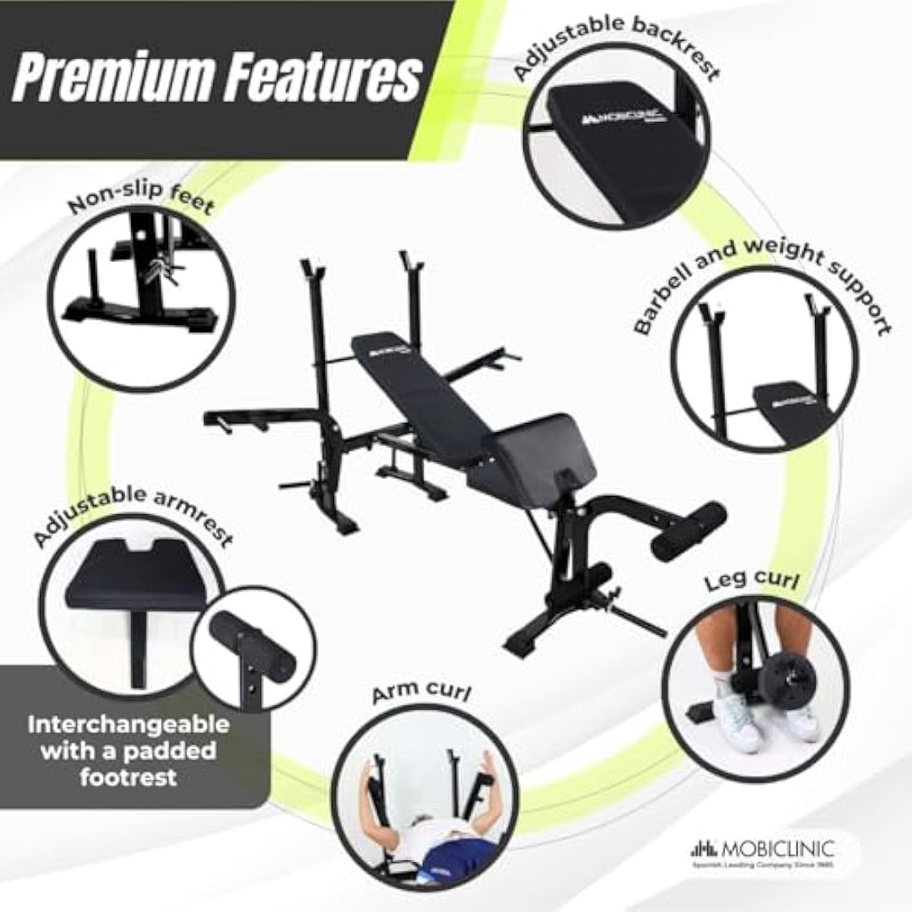 Mobiclinic Pressfit Adjustable Gym Bench - Foldable Steel Weight Bench