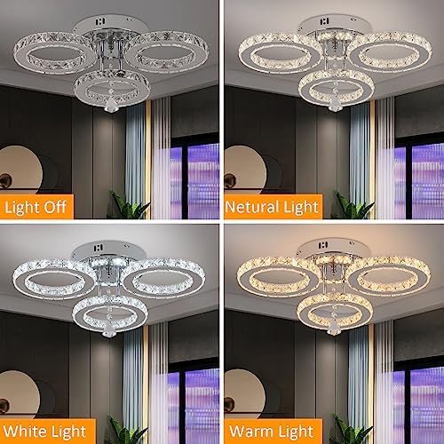 VETRULUS Modern LED Crystal Chandelier – Dimmable Flush Mount Ceiling Light