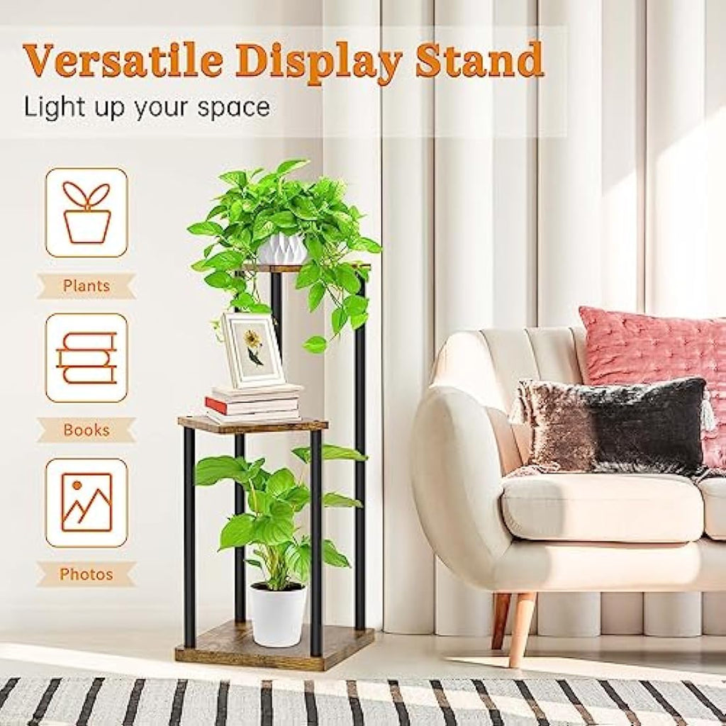 Jolof Store 3-Tier Metal and Wood Corner Plant Stand - Black Flower Rack