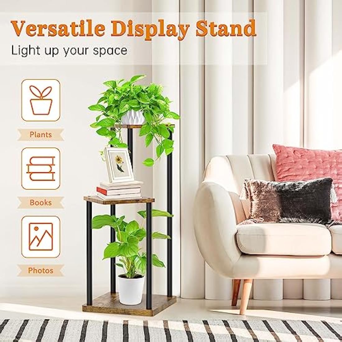 Jolof Store 3-Tier Metal and Wood Corner Plant Stand - Black Flower Rack