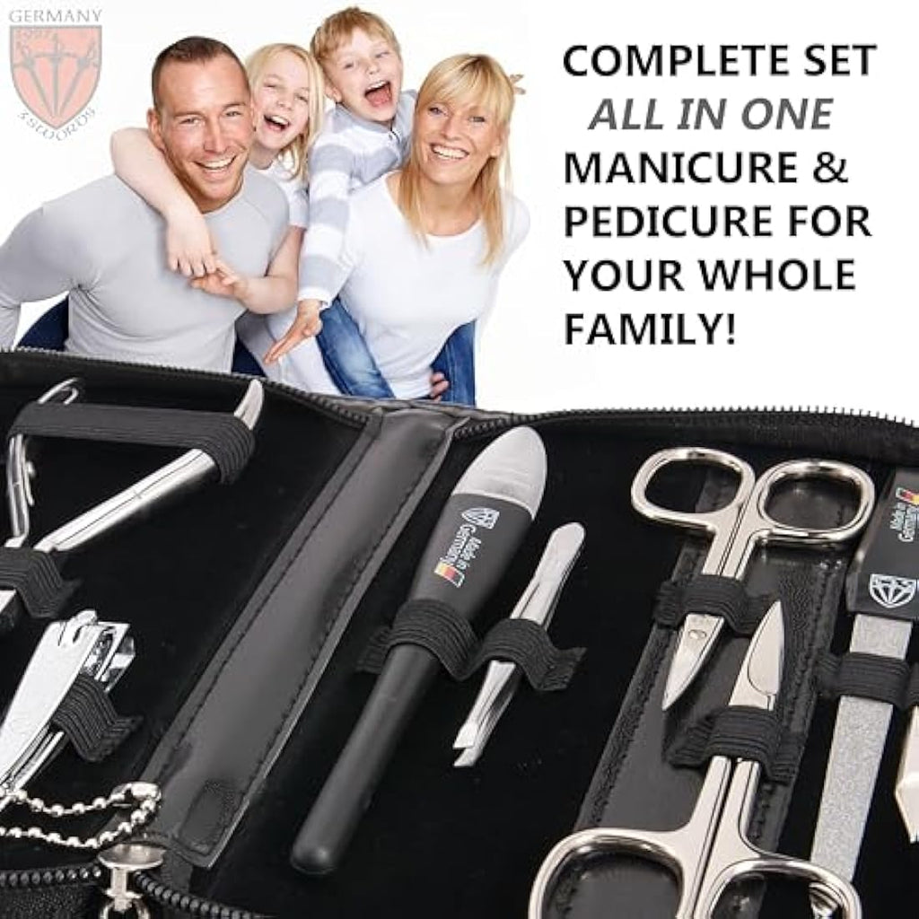 3 Swords Germany 10-Piece Manicure Pedicure Kit | Black Leather Case