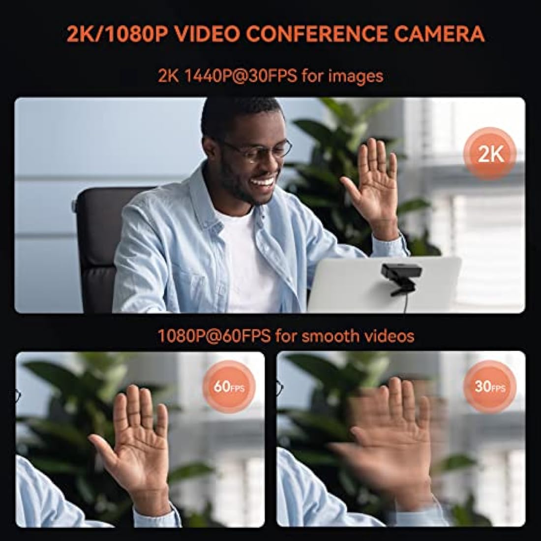 Nuroum V11 2K Webcam - 1080P 60fps Camera with Noise-Cancelling Mic