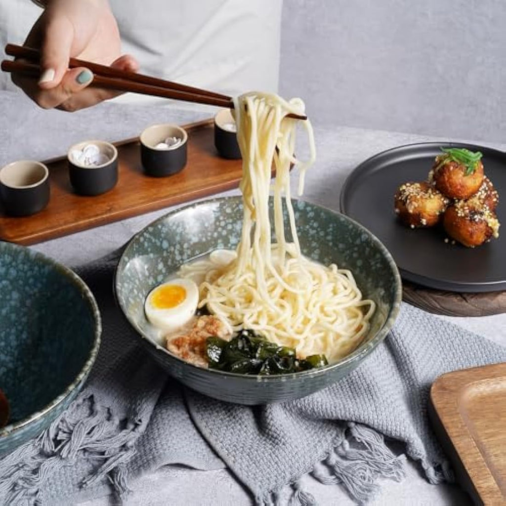 NUTRIUPS Ceramic Ramen Bowl Set of 2 – 1200ml Japanese Noodle Bowls, Emerald