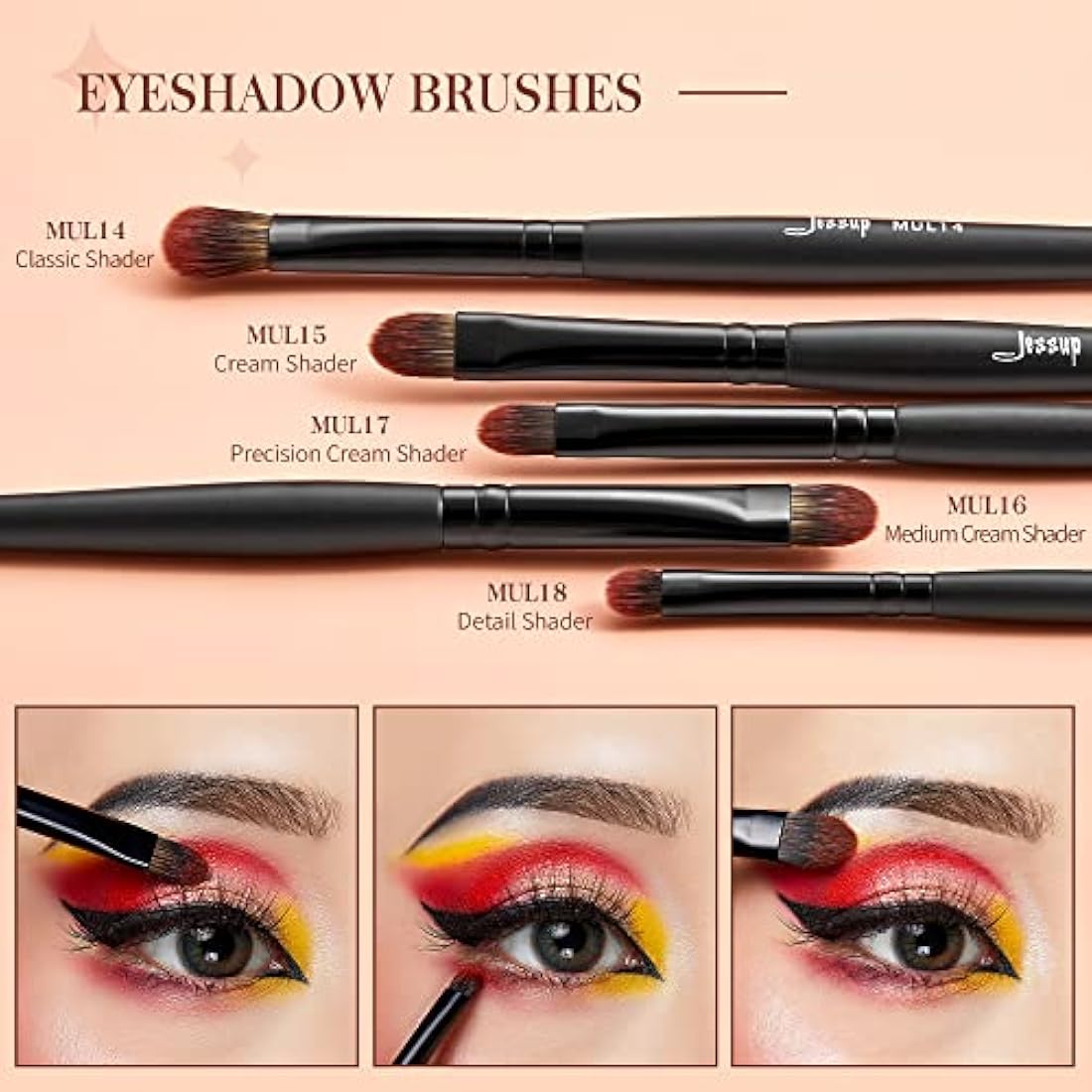 Jessup 16Pcs Professional Eye Makeup Brushes Set | Synthetic Black