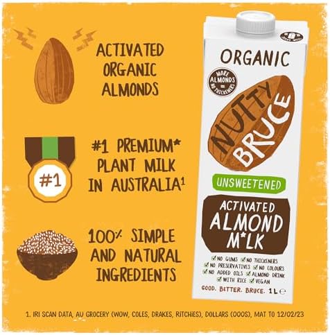 Nutty Bruce Unsweetened Activated Almond Milk – Organic & Vegan (6 x 1L)