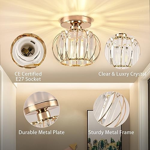 ZYDTRIP Modern Crystal Ceiling Light – Rose Gold Semi Flush Mount (2 Pack)