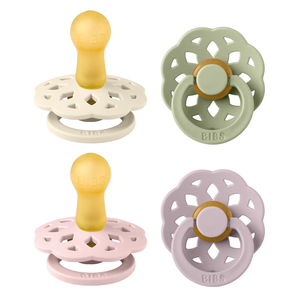 BIBS Boheme Pacifier 4-Pack | Natural Rubber Round Soother, 6-18 Months