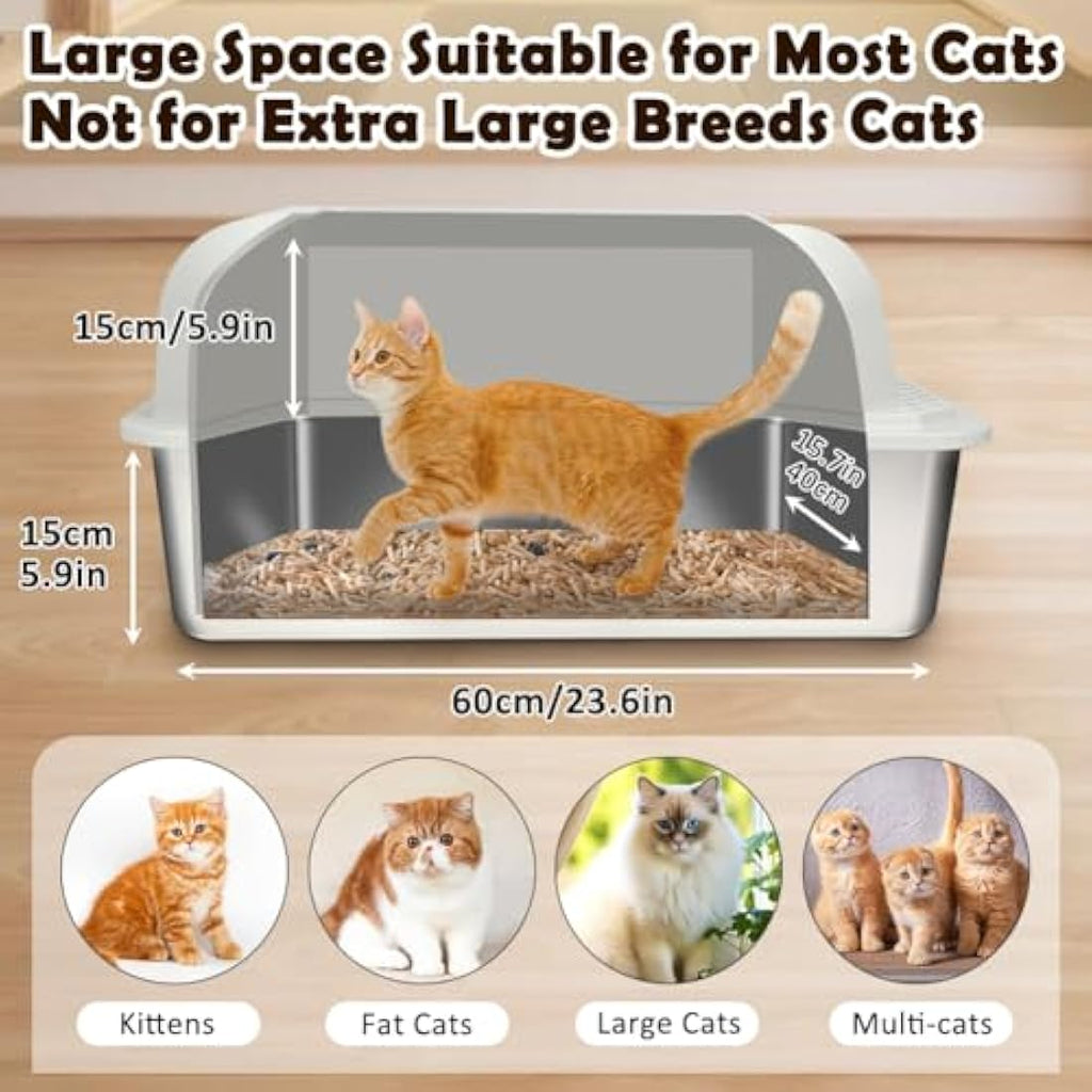 Jolof Store XL Stainless Steel Cat Litter Box with Lid and Mat
