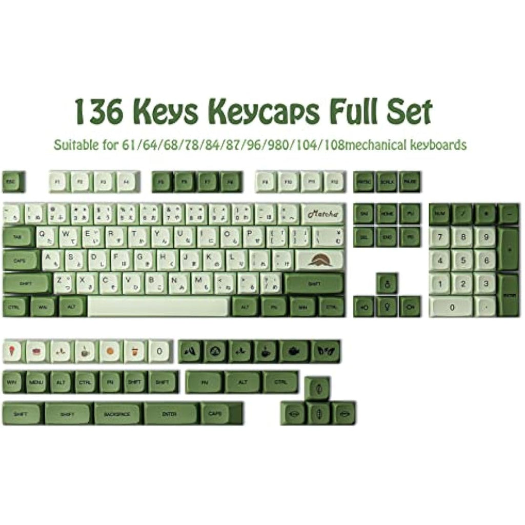 Sunzit Matcha PBT Keycaps - 124 Key XDA Profile Dye-Sub for Cherry MX