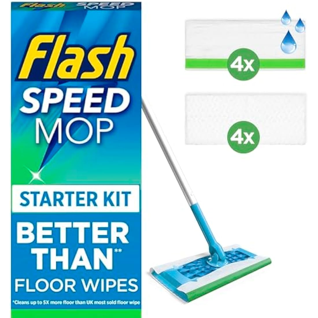 Flash Speedmop Floor Cleaner Starter Kit | 1 Handle + 8 Refill Pads