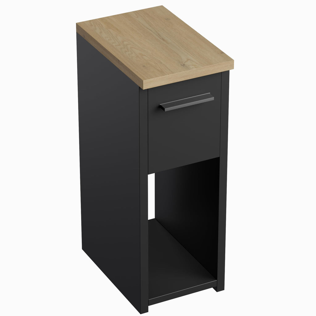 ComfortCove Narrow Bedside Table with Storage Shelf & Handle, Black/Oak - image 5