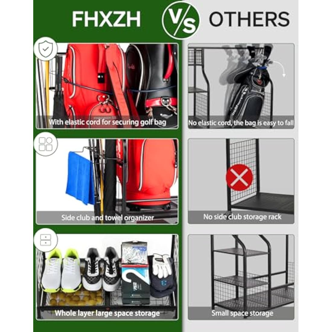 FHXZH Golf Bag Storage Rack – Extra Large Steel Garage Organizer with Wheels