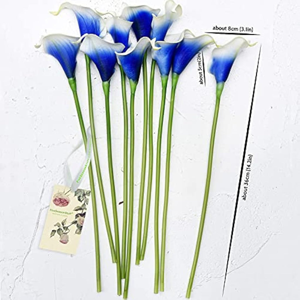 FiveSeasonStuff Real Touch Calla Lilies – 10 Stems White & Blue Bouquet