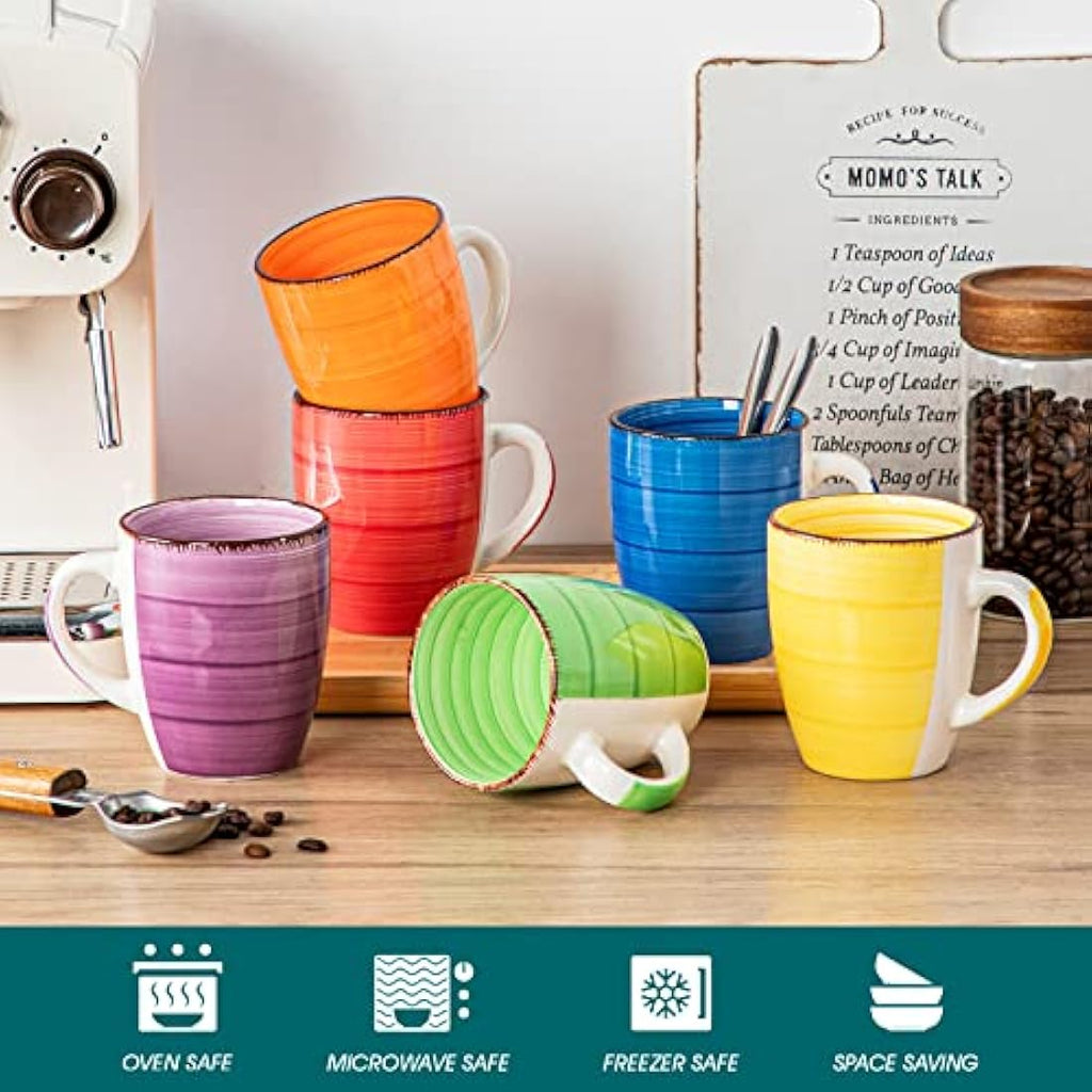 vancasso Bonita Stoneware Coffee Mugs - Set of 6 Colorful 360ml Tea Cups