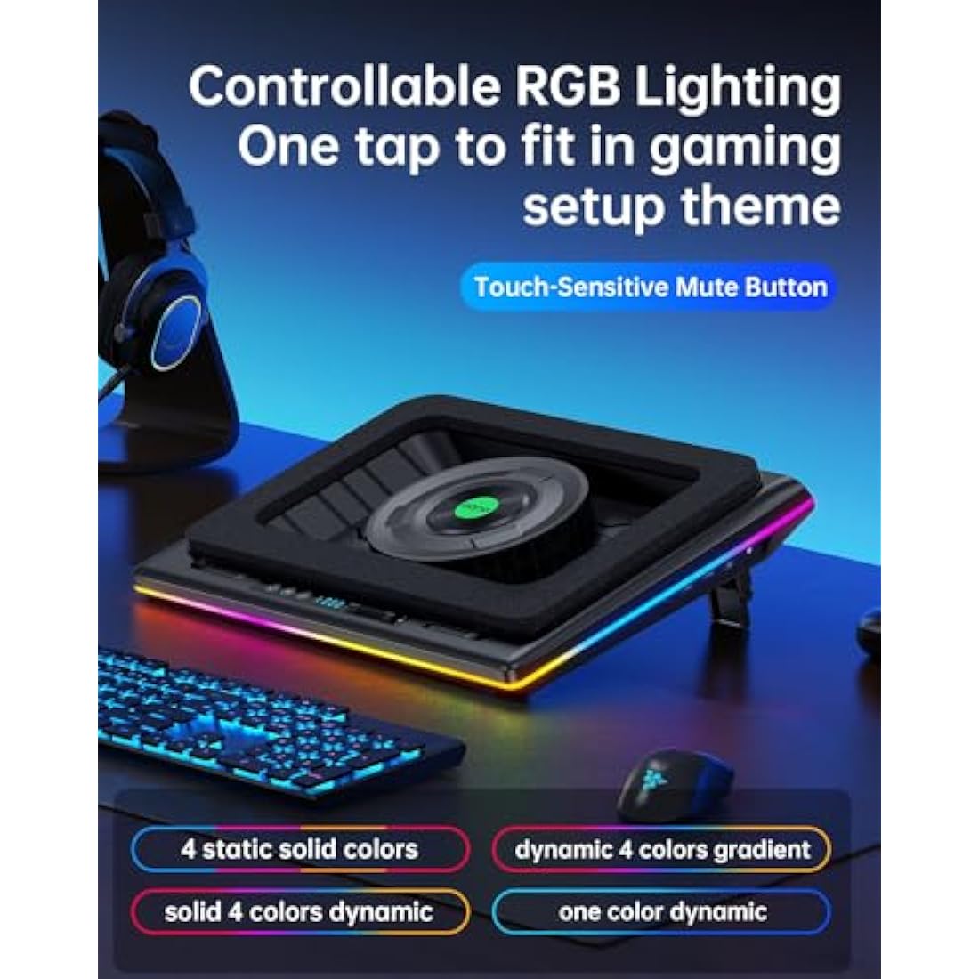 llano RGB Laptop Cooling Pad – Turbo Fan Gaming Cooler for 15-19in Notebook