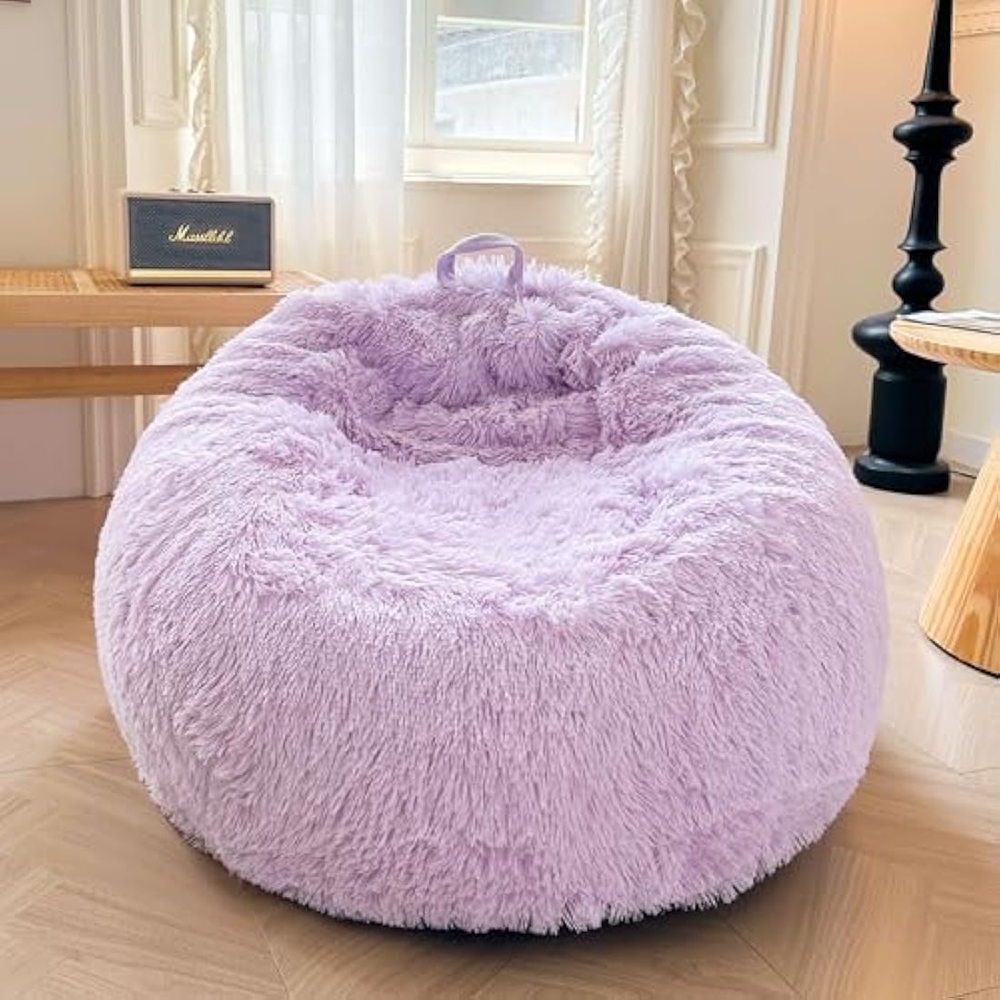 Jolof Store Faux Fur Bean Bag Cover – Fluffy Plush Toy Storage, Lavender