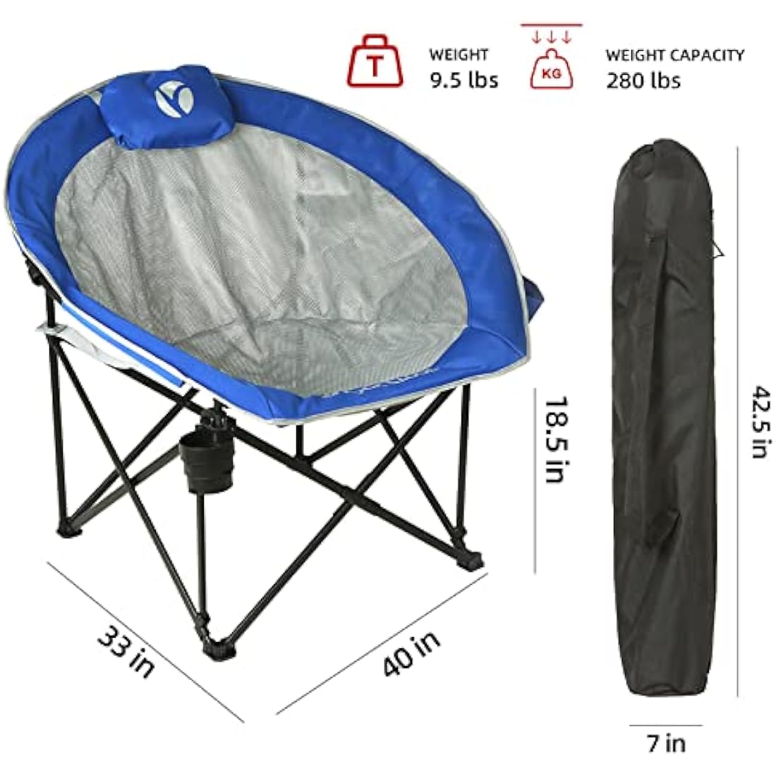 Rock Cloud Heavy-Duty Folding Moon Saucer Camping Chair with Cup Holder