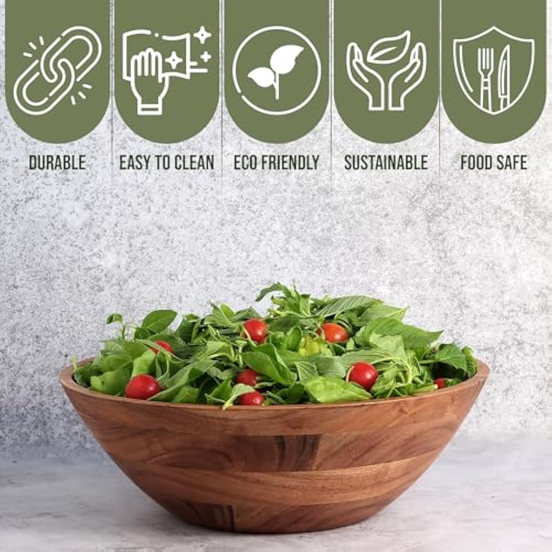 Jolof Store Large Wooden Salad Bowl Set – Handmade 12-Inch Serving Bowl