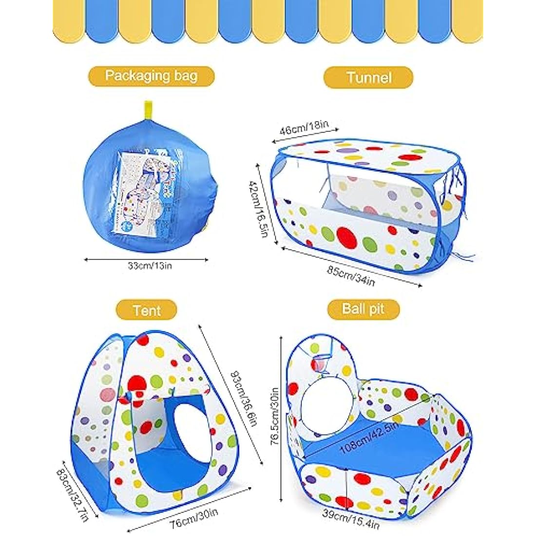 MAIKEHIGH 3-in-1 Kids Play Tent with Square Tunnel and Ball Pit