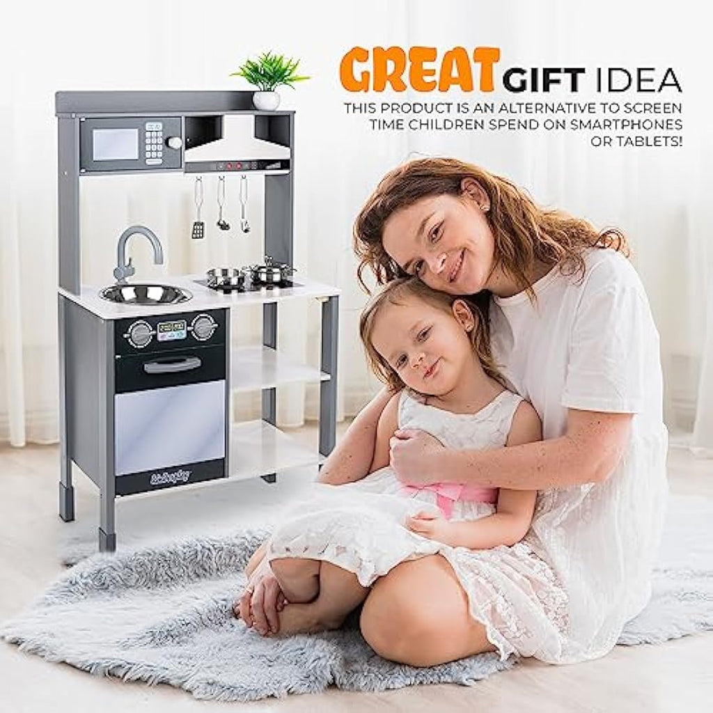 Kinderplay Wooden Toy Kitchen with Interactive Range Hood - GS0062