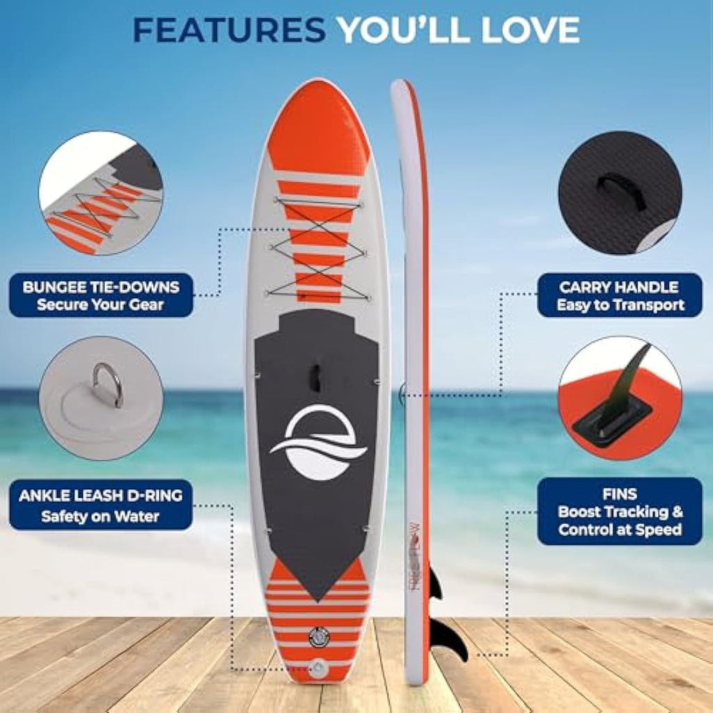SereneLife Inflatable Stand Up Paddle Board - 10.5ft Non-Slip SUP Kit