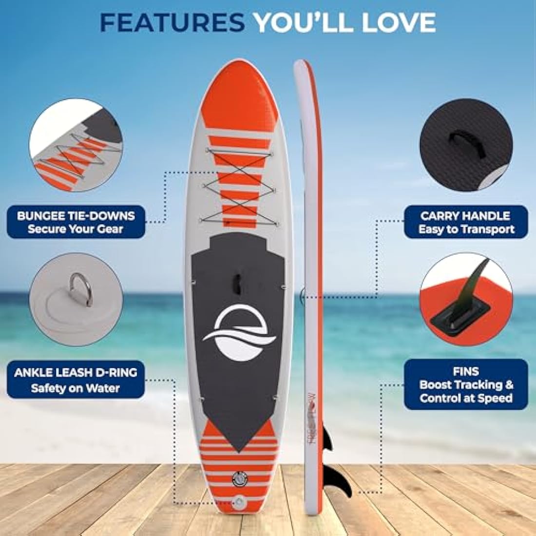 SereneLife Inflatable Stand Up Paddle Board - 10.5ft Non-Slip SUP Kit