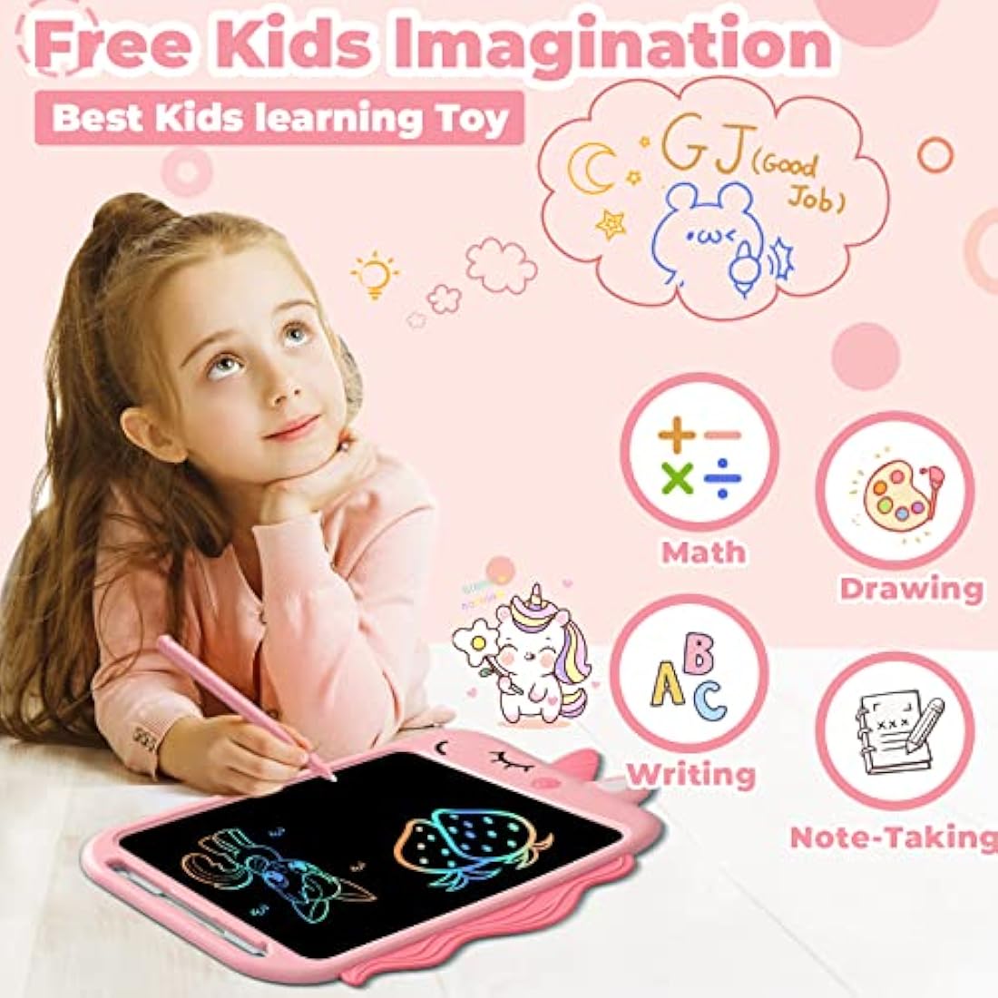NOBES 10-inch LCD Writing Tablet – Pink Unicorn Educational Drawing Pad