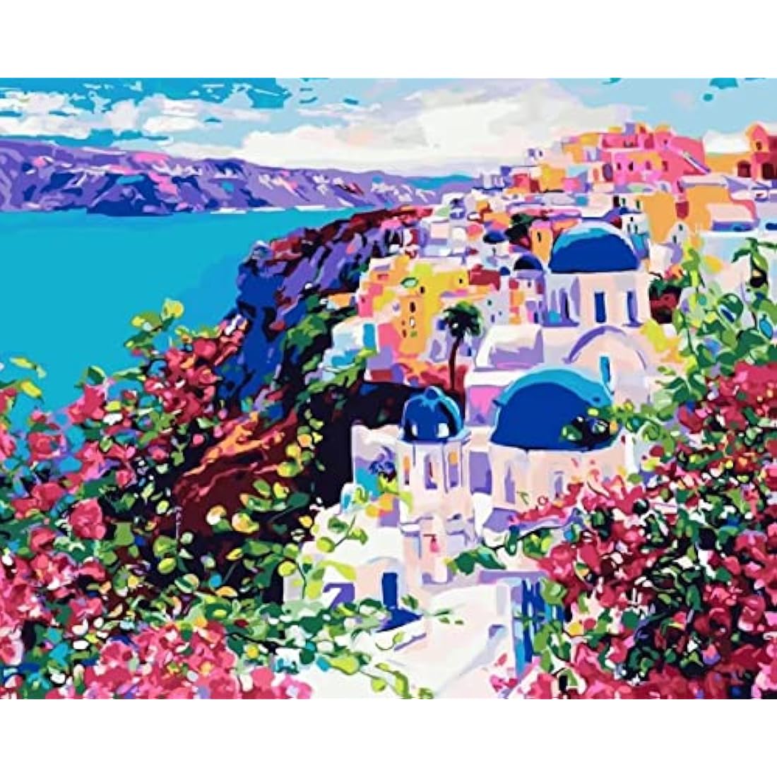 Sukoly Paint by Numbers for Adults – Santorini Landscape DIY Art Kit, 16x20