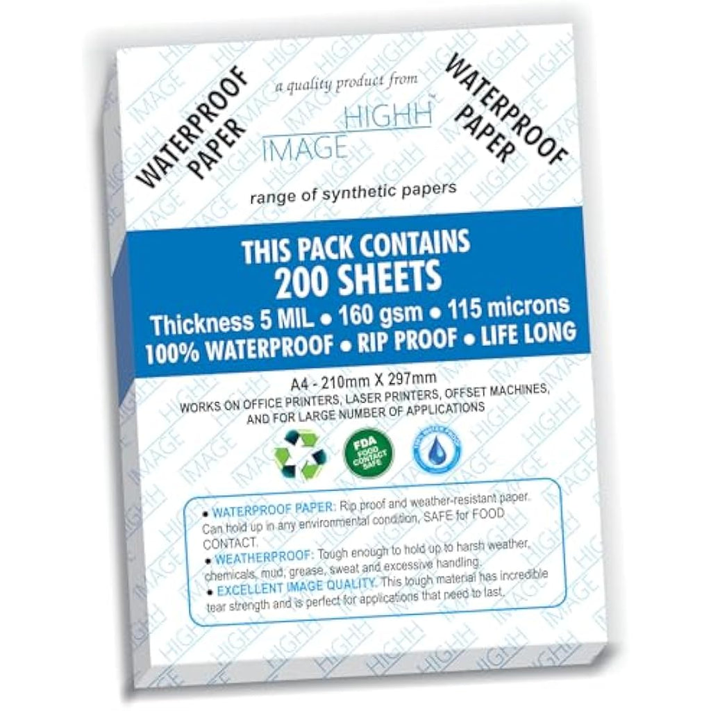 HIGHH Image Waterproof Synthetic Paper | A4 160 GSM Laser Printer 200pk