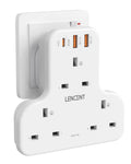 LENCENT 6-in-1 Multi Plug Extension – 3 Way Adaptor with 20W USB PD & QC