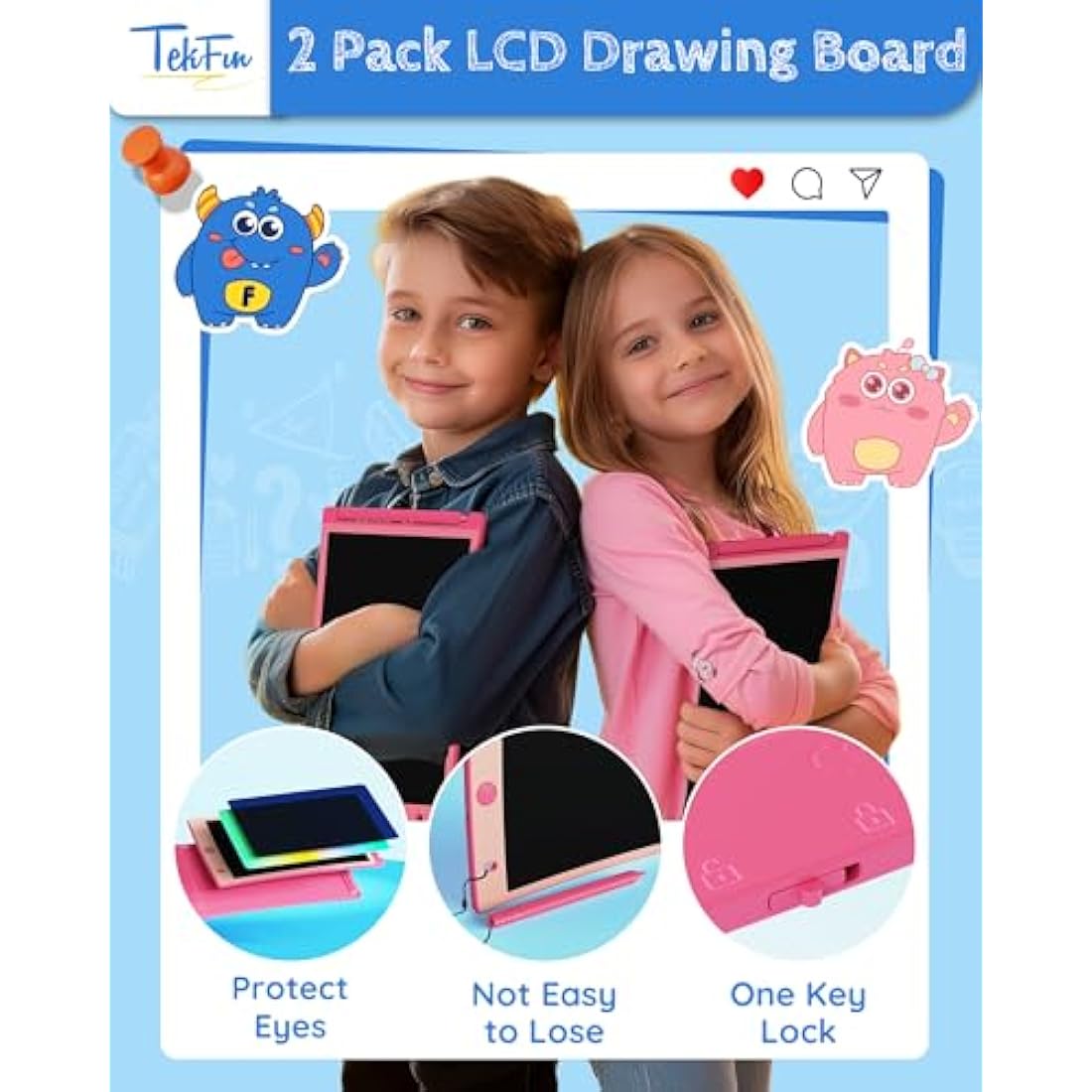 TEKFUN 10" LCD Writing Tablet 2-Pack | Colorful Erasable Drawing Board