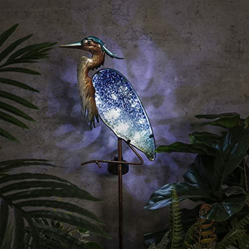 TERESA'S COLLECTIONS Blue Heron Solar Stake Light | Metal Garden Decor