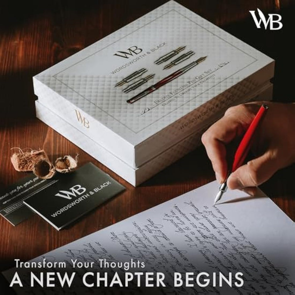 Wordsworth & Black Fountain Pen Gift Set with Ink and Nibs – Red Chrome