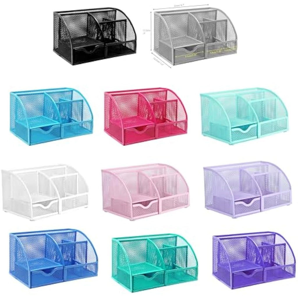 Exerz Mesh Desk Organiser | 7-Compartment Metal Office Tidy Caddy
