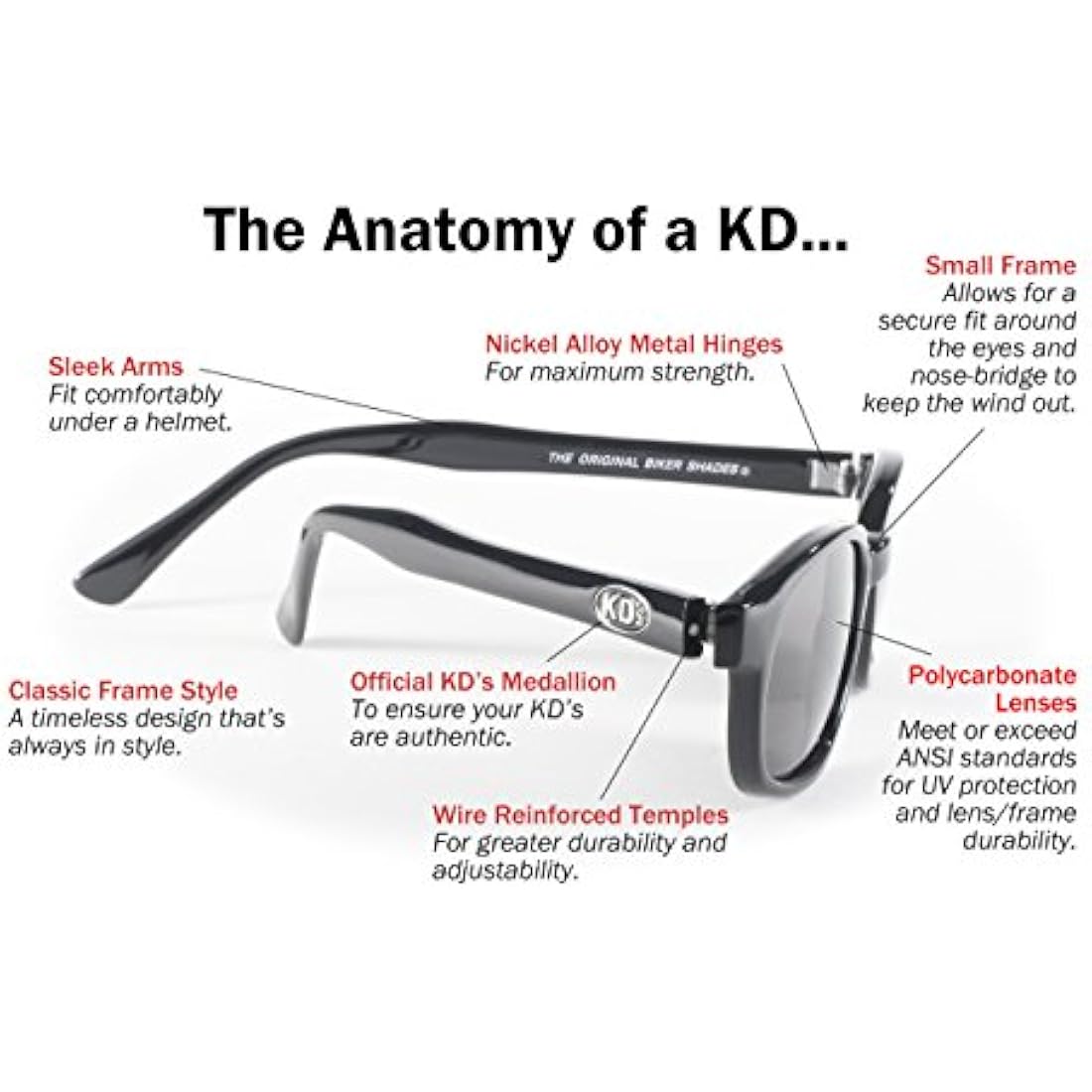 Pacific Coast KD's Biker Sunglasses - Black Frame & Rose Lens