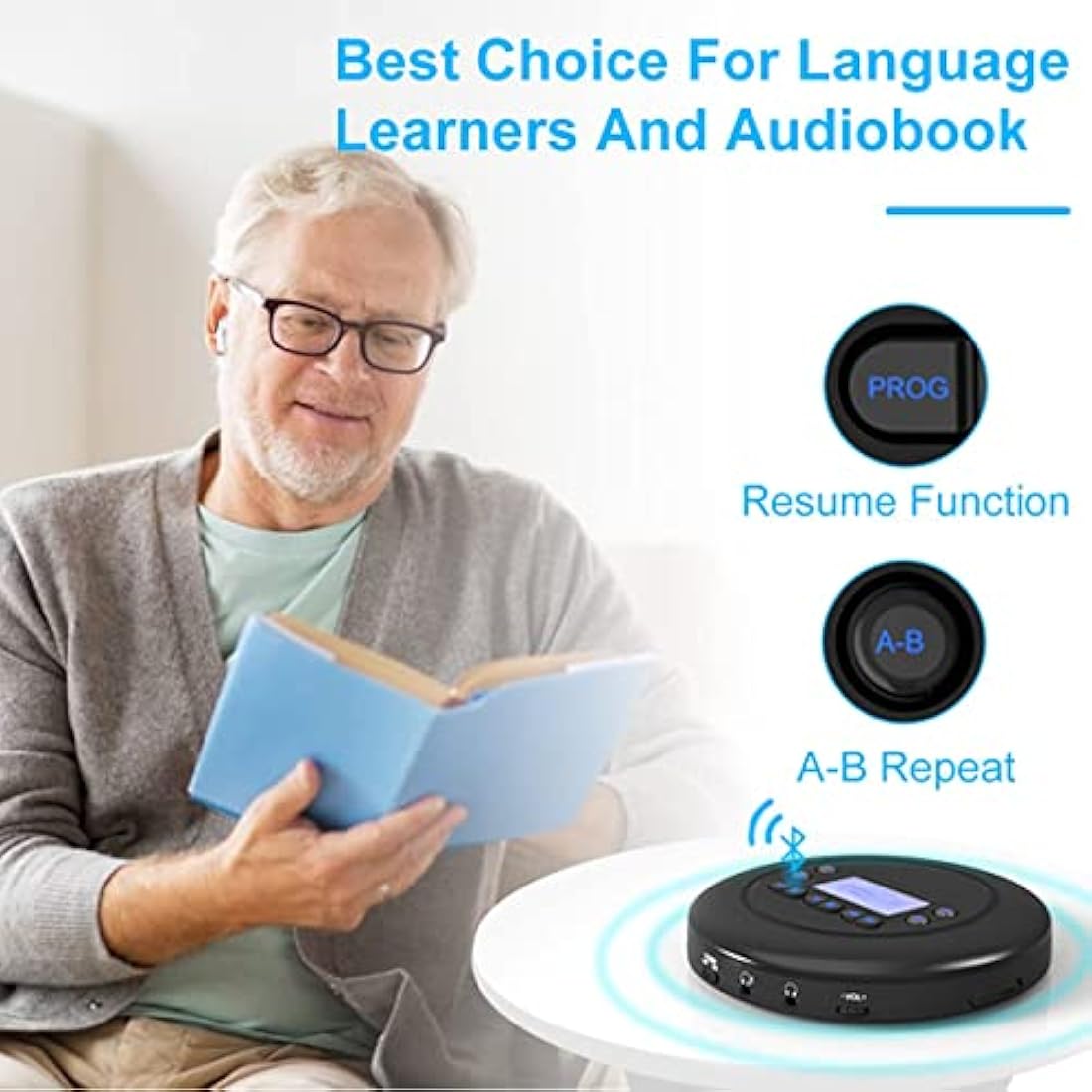 MONODEAL Portable Bluetooth CD Player – Rechargeable with Anti-Skip