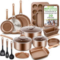 NutriChef 20-Piece Non-Stick Cookware and Bakeware Set - Gold Induction