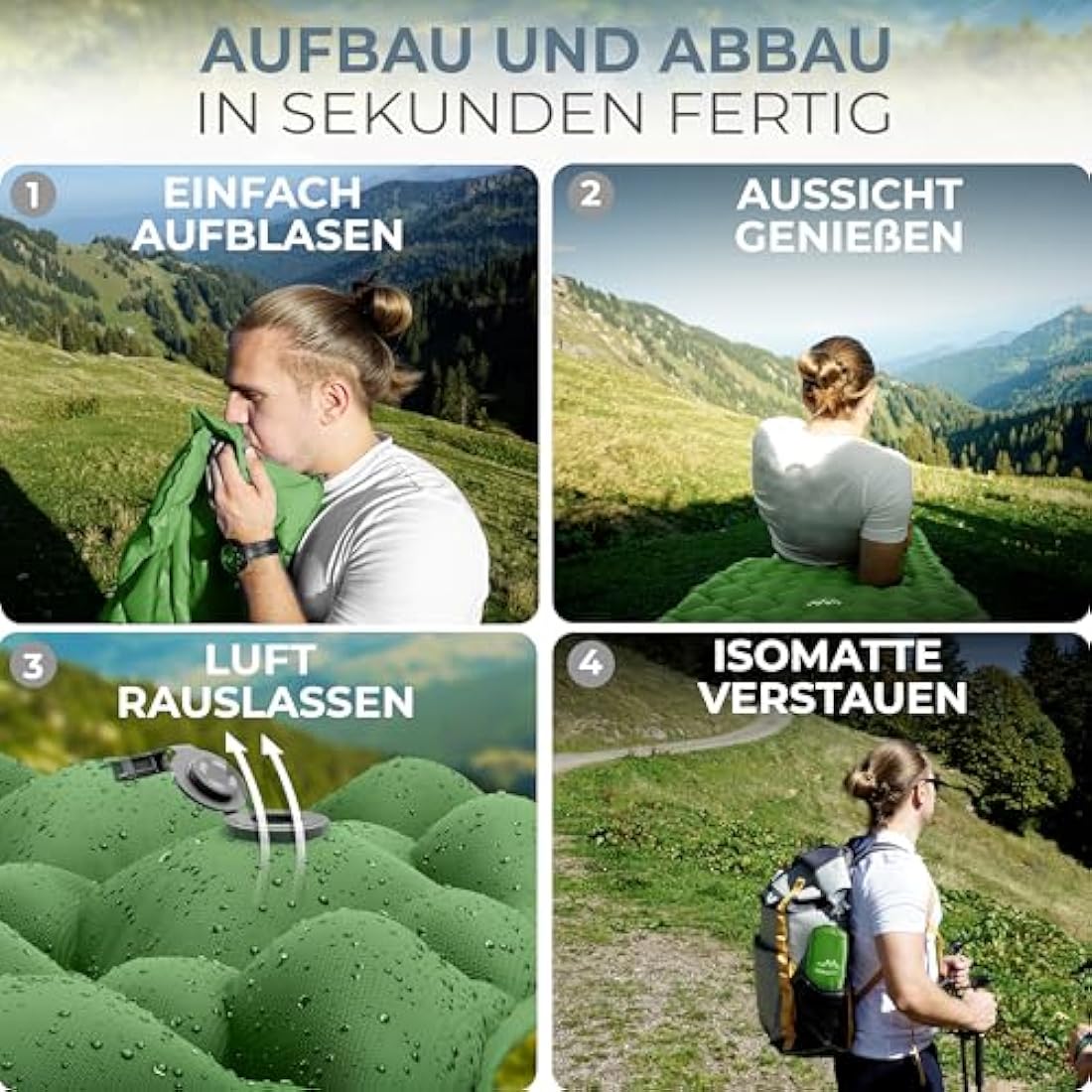 Alpenwert Ultralight Inflatable Sleeping Mat – Green Camping Mattress
