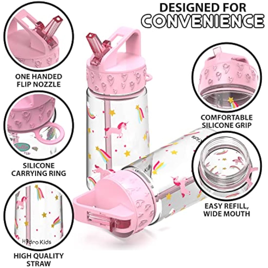 HydroKids Kids Water Bottle with Straw – 400ml BPA Free Leakproof