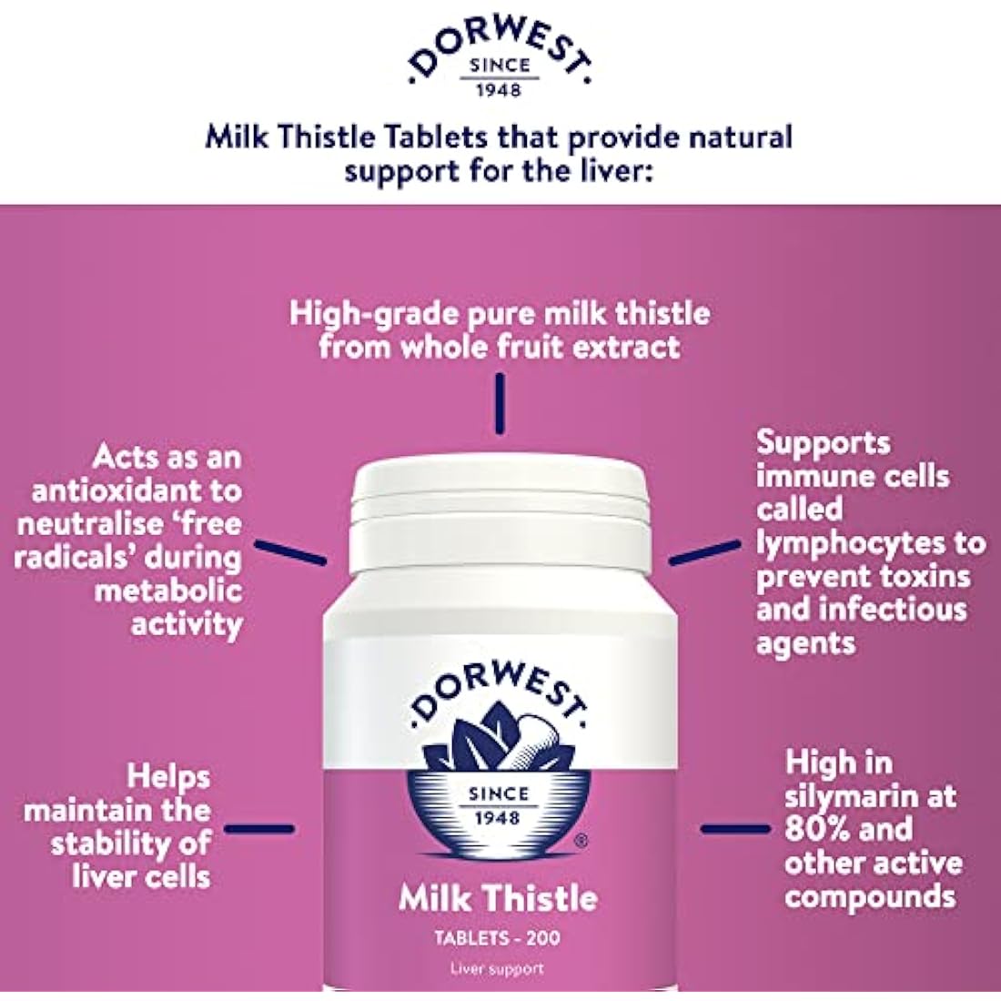 Dorwest Milk Thistle Tablets for Dogs and Cats – Liver Support, 200ct