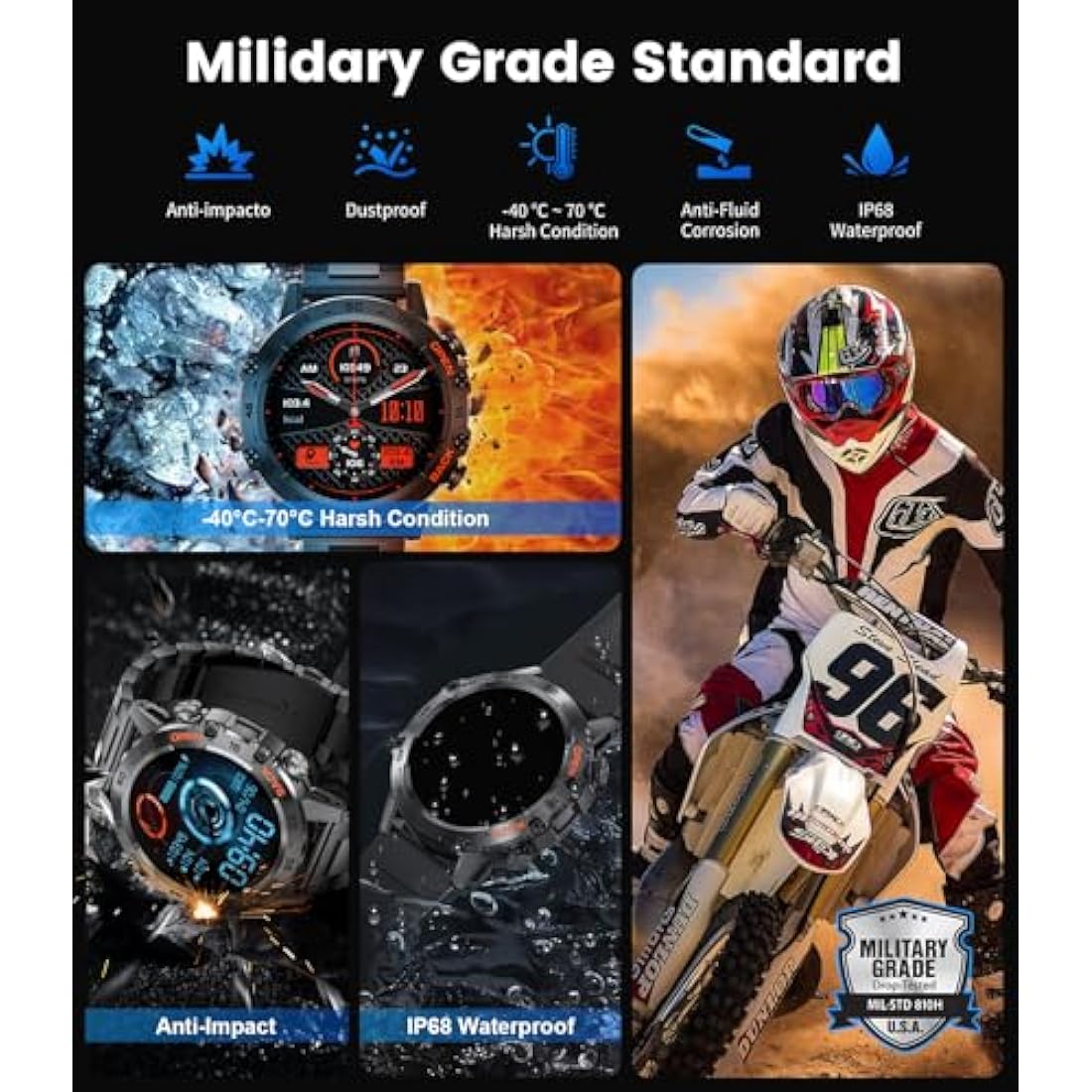 FEELNEVER Military Smart Watch for Men | 1.39" HD Screen & Bluetooth Call