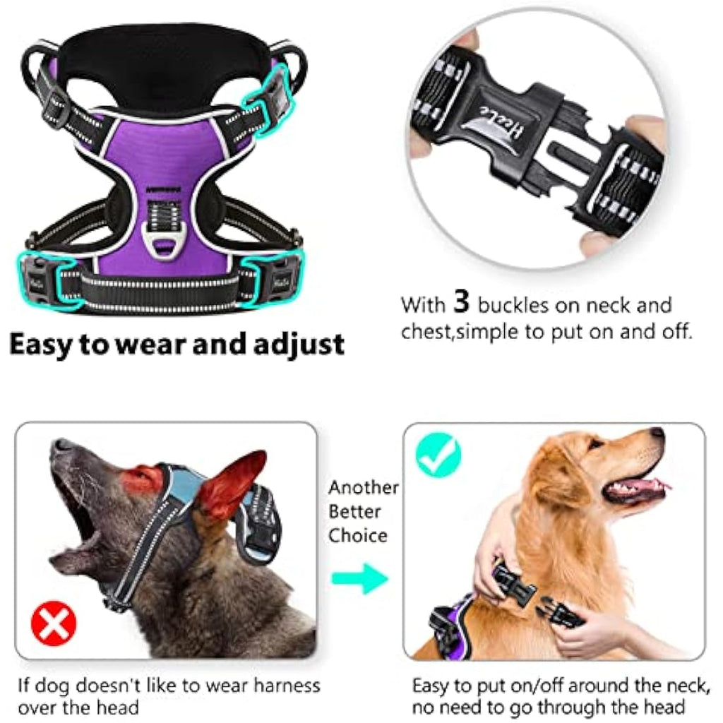 HEELE No Pull Dog Harness | Reflective Padded Training Vest - Purple, S