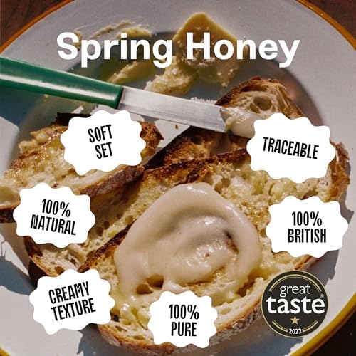 Black Bee Honey – Pure British Soft Set Raw Spring Honey, 1kg Tub