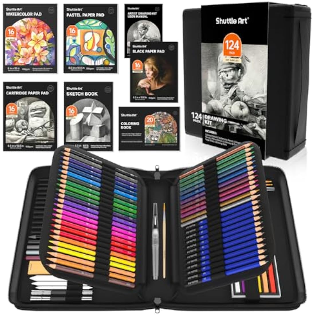 Shuttle Art 124 Pack Sketching and Drawing Set with 4 Drawing Pads