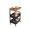 3-Tier Trolley on Wheels,with Wooden Shelves and Metal Baskets Black