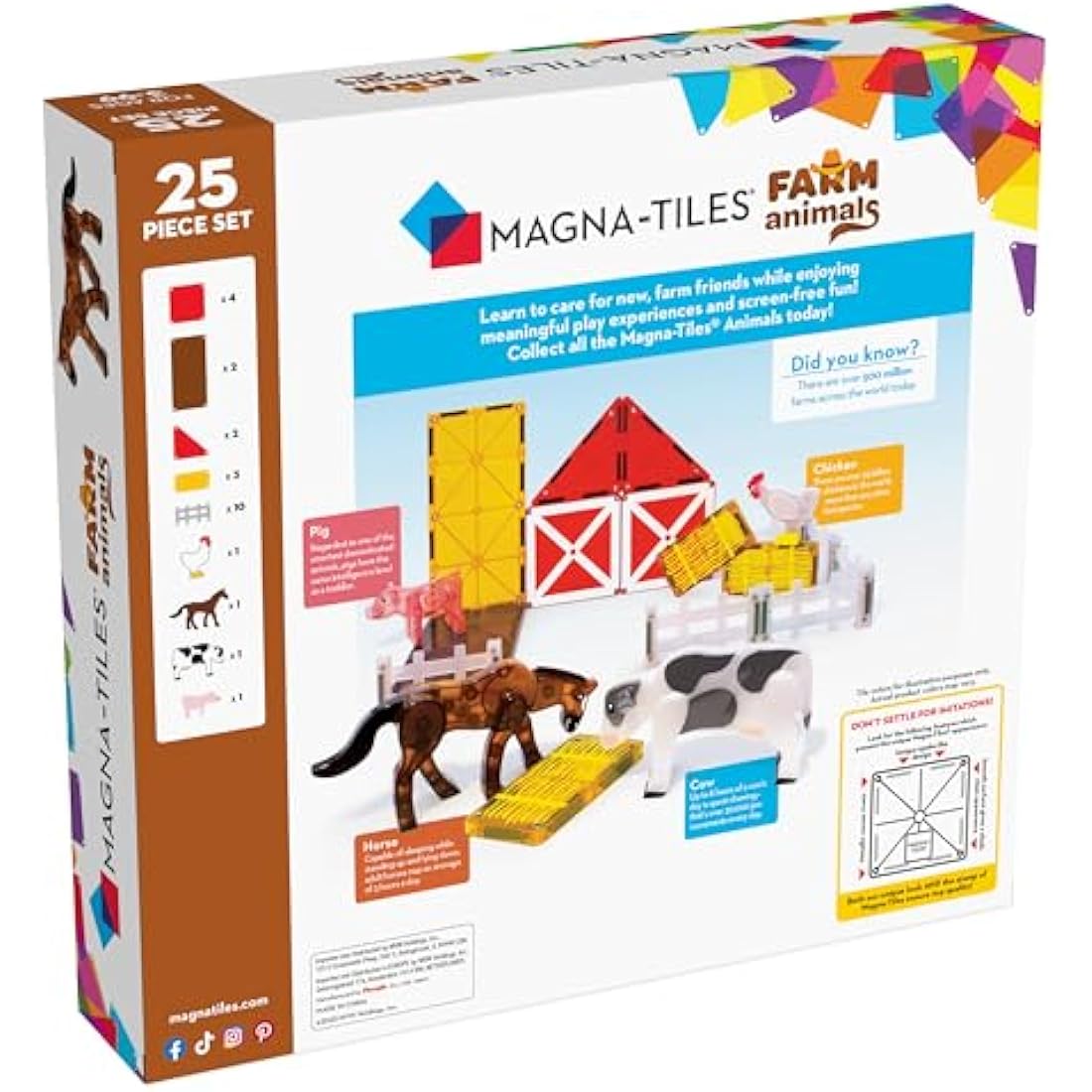 MAGNA-TILES Farm Animals Magnetic Building Set – 25-Piece STEAM Toy